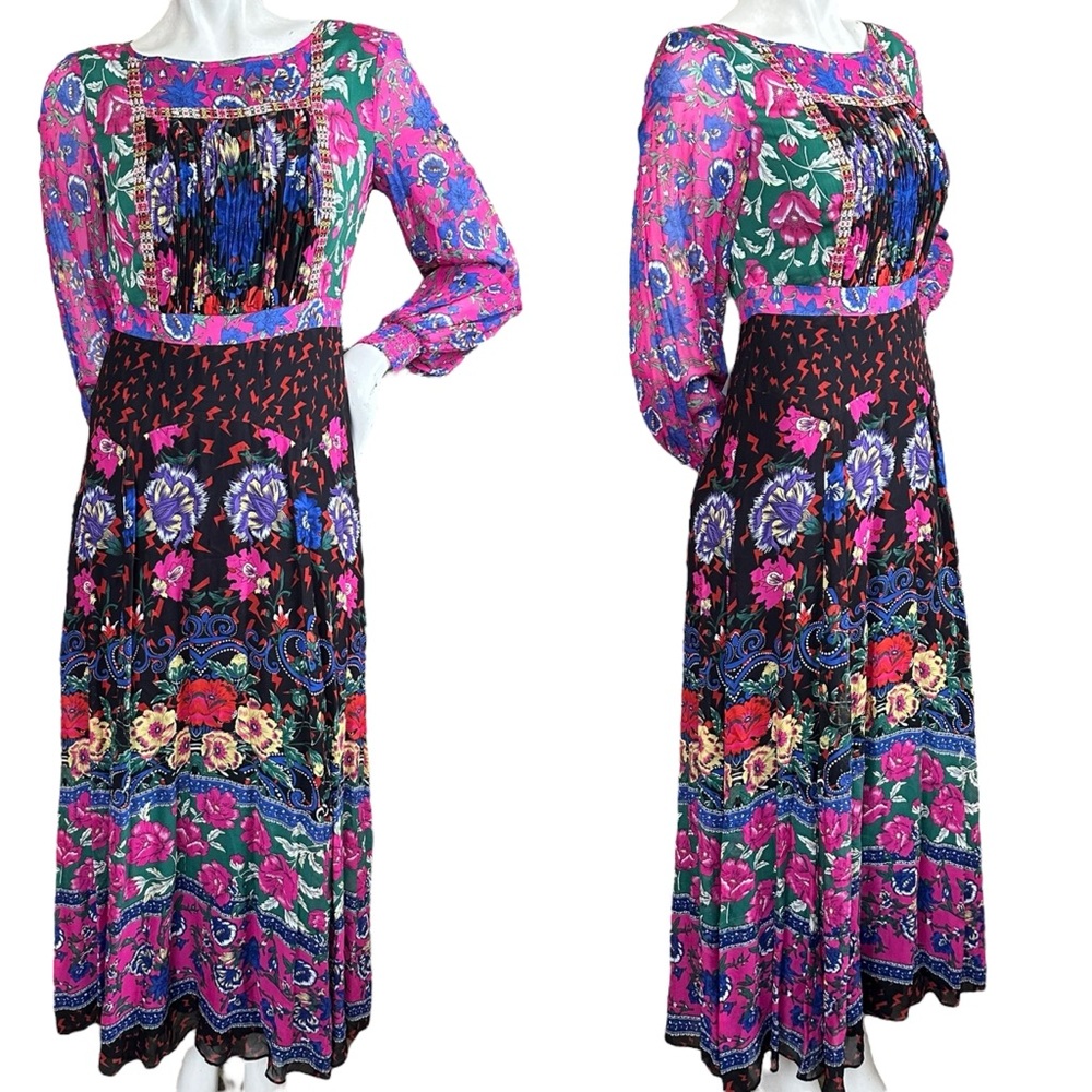 Anthropologie Moulinette Souers Emporia Black Paisley Boho Flowy Maxi Dress 4P